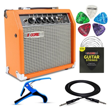 5 Core 5 Core Guitar Amp - 20W Portable Electric Mini Bass Amplifier w 6.5” 4 Ohm Speaker - EQ Control GA 20 ORG